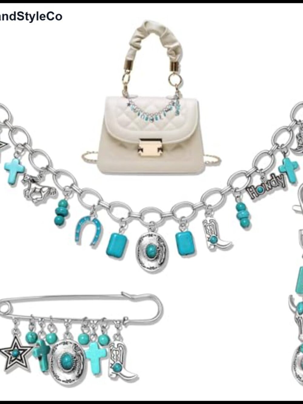 Western Bag Chain Purse Strap Extender Keychain Brooch Zinc Alloy 3-in-1